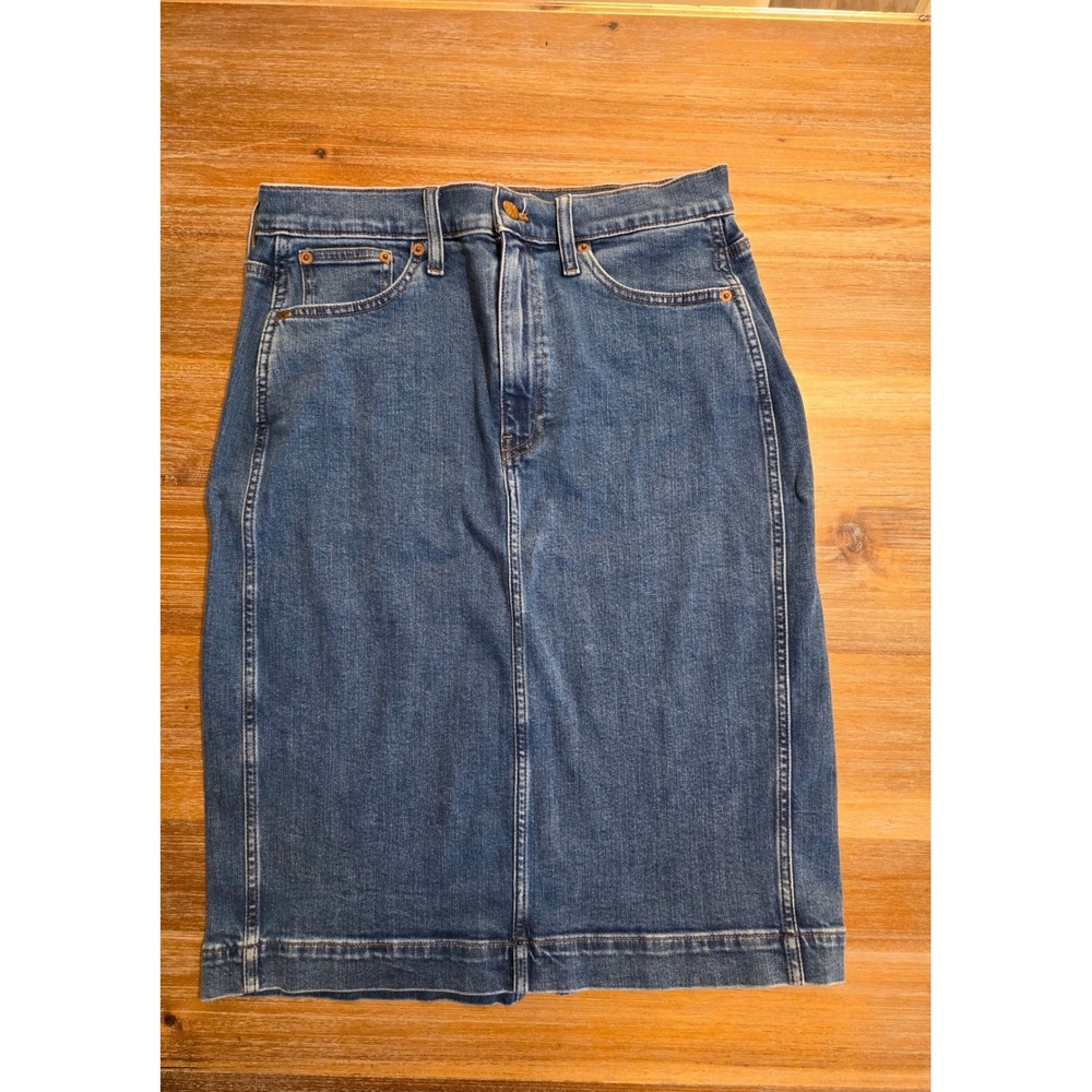 J.Crew Womens Denim Pencil Skirt Medium Wash Blue High Waist Size 8 Stretch